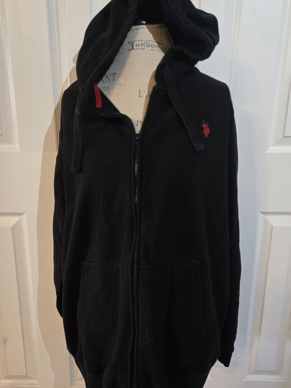 U.S. Polo Assn. Black Hooded Zip Sweatshirt with Red Pony Logo